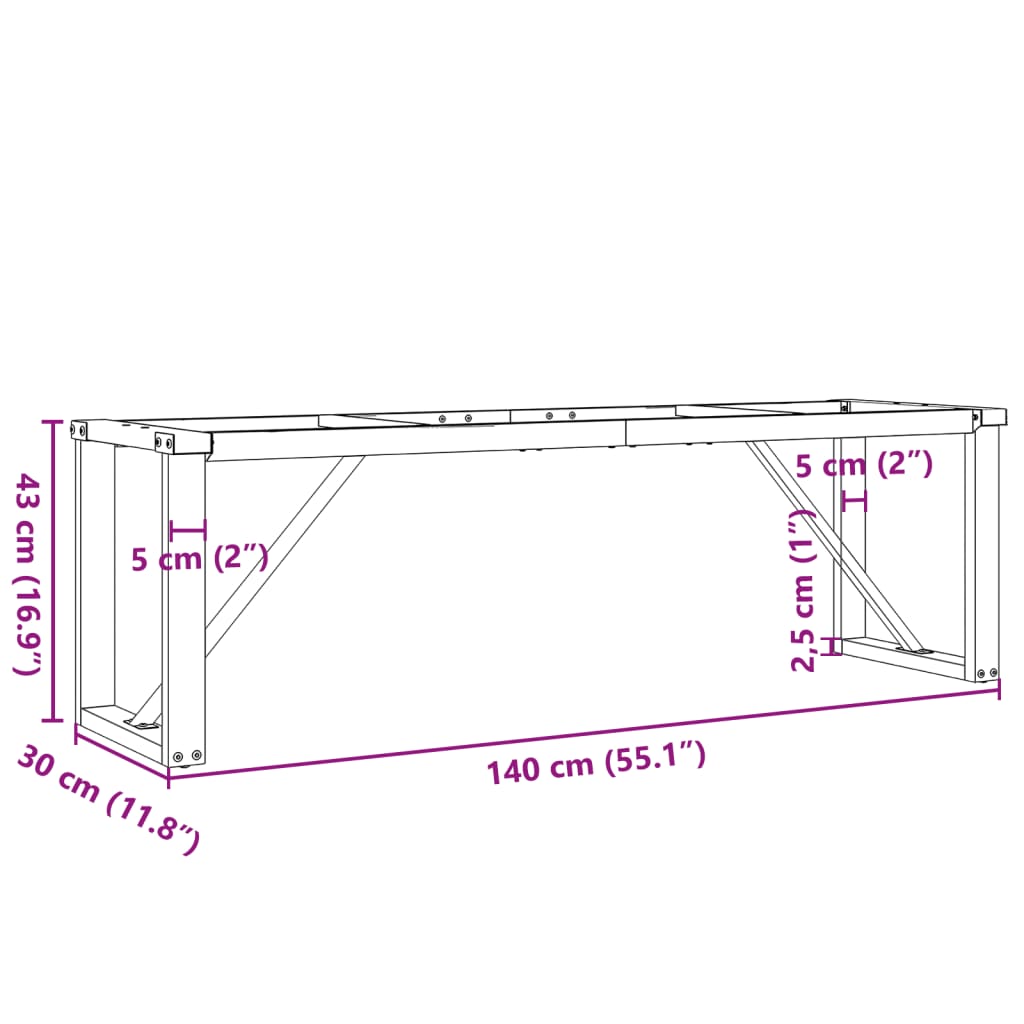 Steel O-Frame Coffee Table Legs - 140x30x43 cm Matte Black Finish