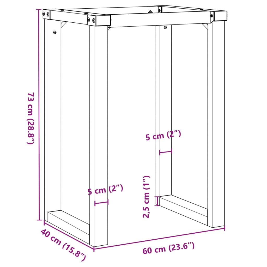 Sturdy Steel O-Frame Dining Table Legs, 60x40x73 cm, Black Finish
