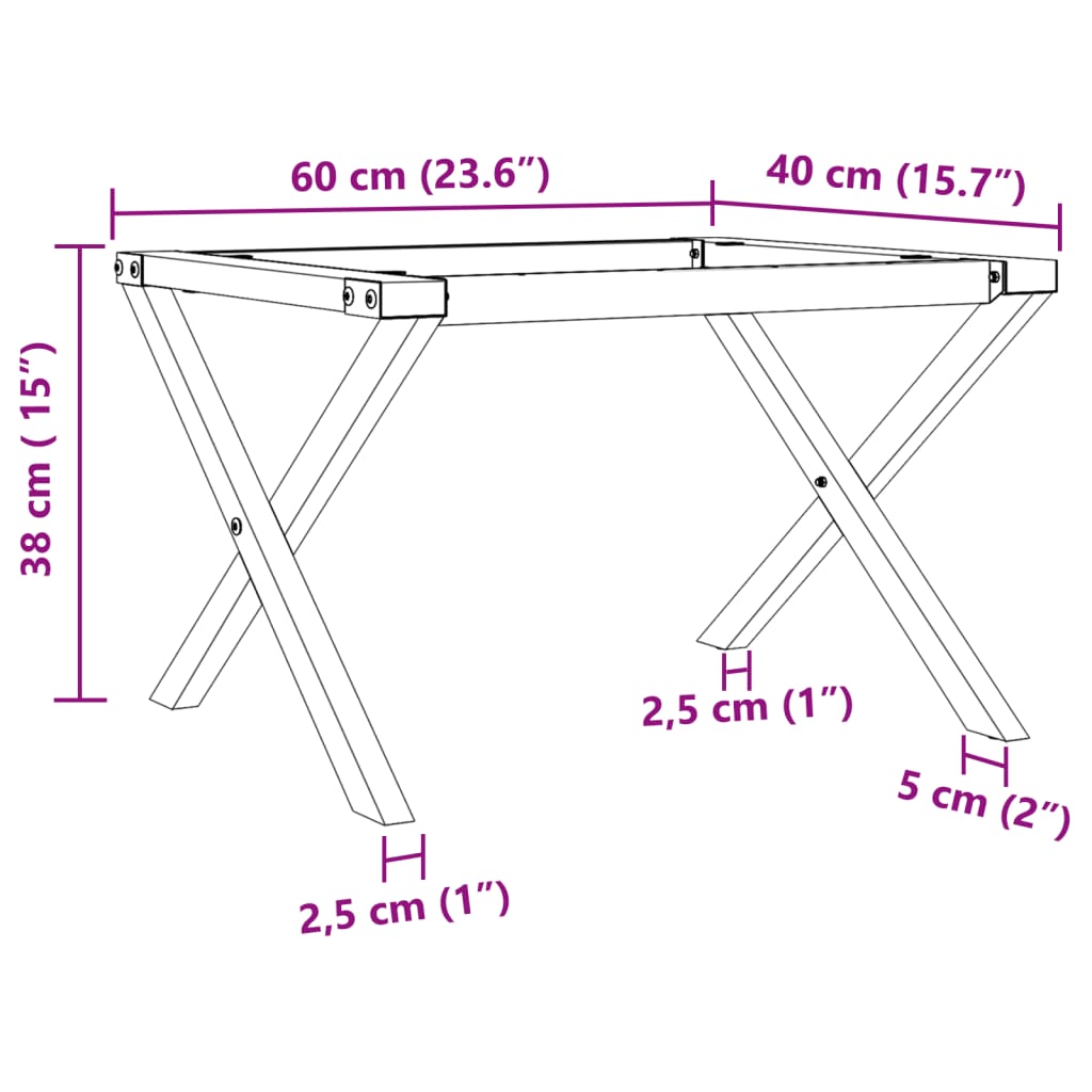 Steel X-Frame Coffee Table Legs, 60x40x38cm - Modern & Durable