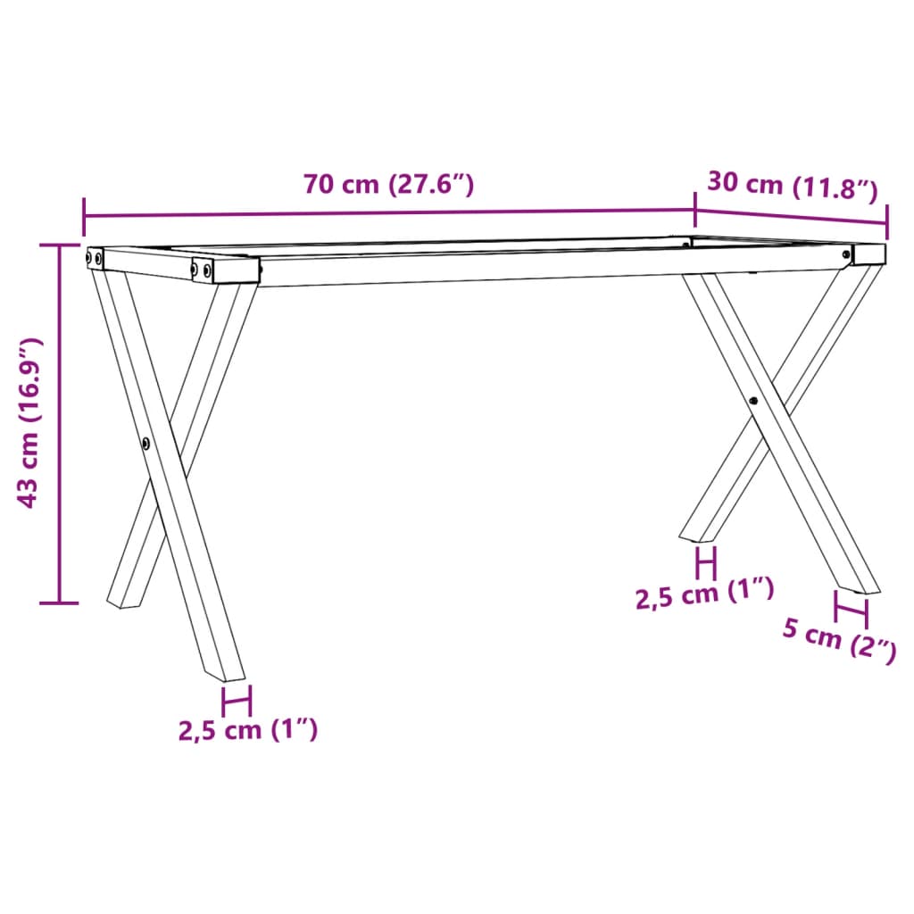 Steel X-Frame Coffee Table Legs 70x30x43 cm - Sleek Modern Design