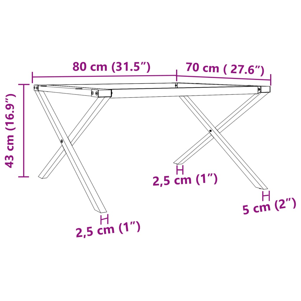 Sturdy Steel X-Frame Coffee Table Legs 80x70x43 cm - Sleek Design