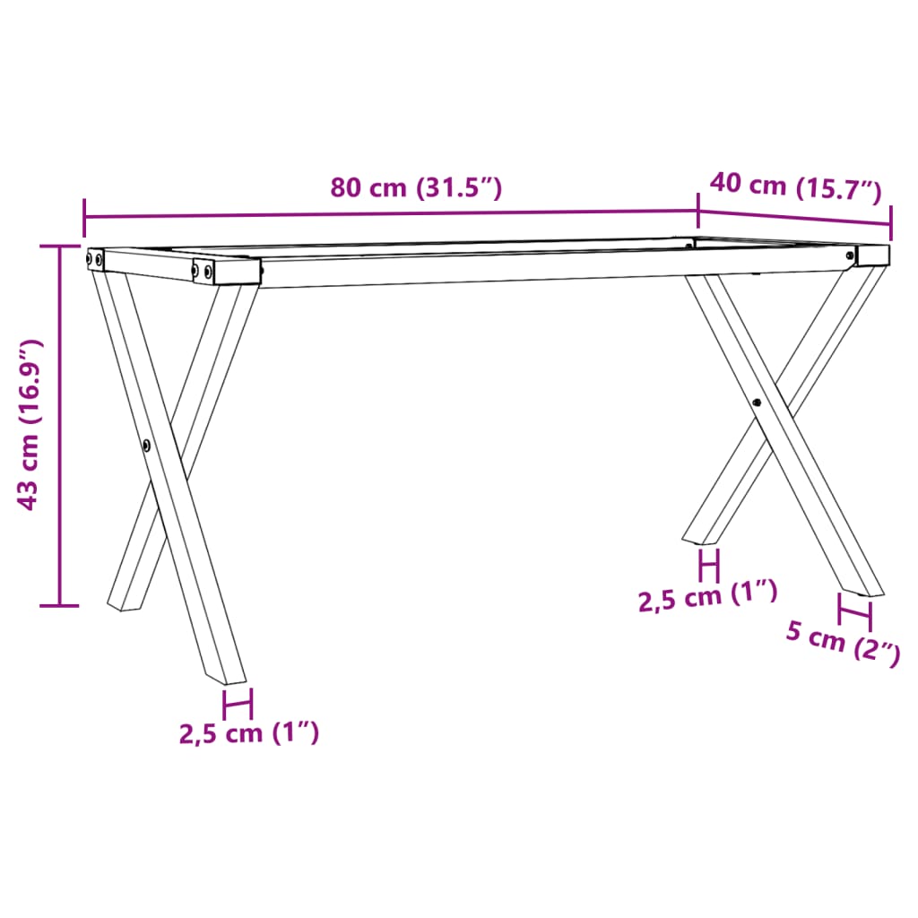 Steel X-Frame Coffee Table Legs 80x40x43 cm - Durable & Stylish