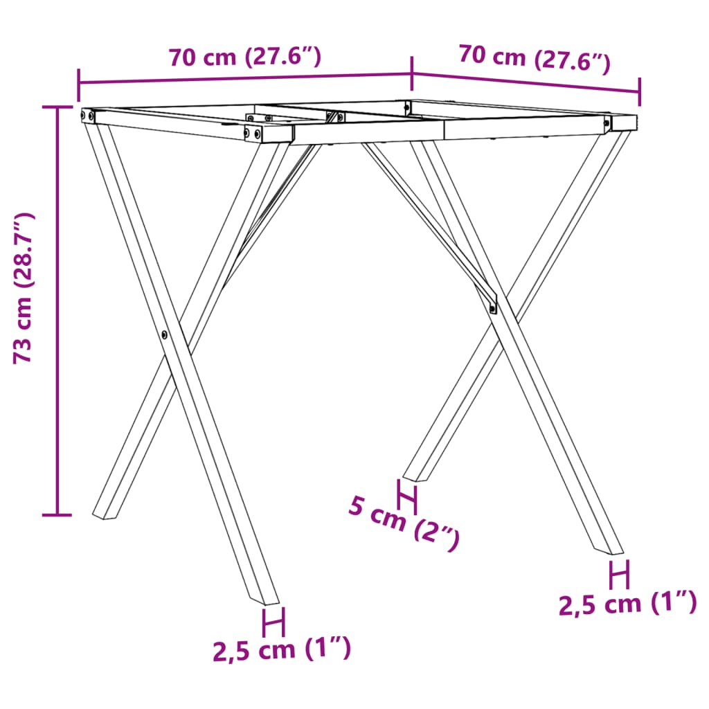 Steel X-Frame Dining Table Legs, 70x70x73 cm - Durable Design