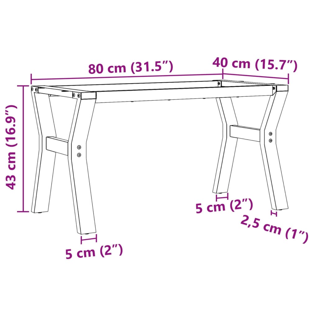 Steel Y-Frame Coffee Table Legs 80x40x43 cm - Durable Design