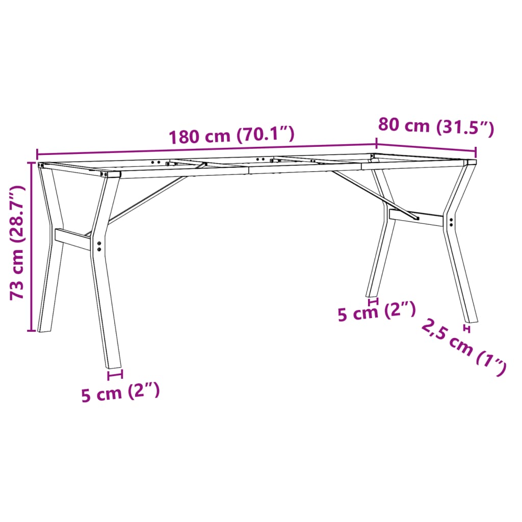 Steel Y-Frame Dining Table Legs 180x80x73 cm - Durable Design