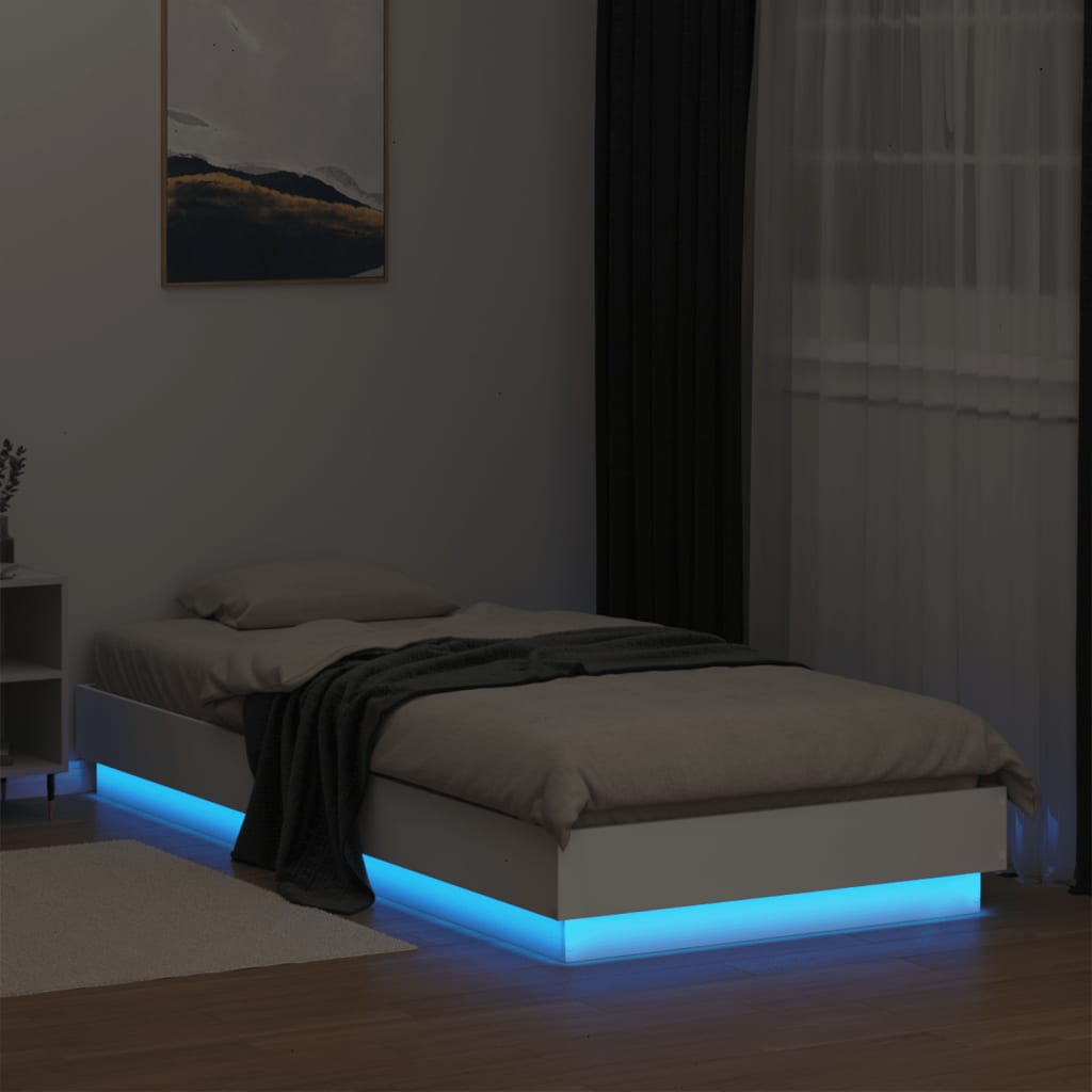 Sleek White LED Bed Frame - 100x200 cm, No Mattress Included