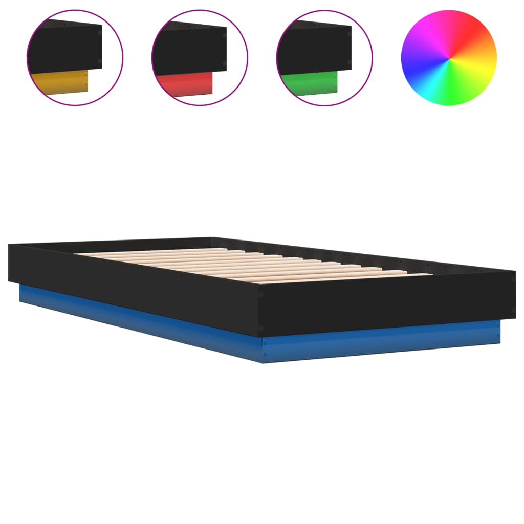 Sleek Black LED Bed Frame 100x200 cm - Modern Metal Design