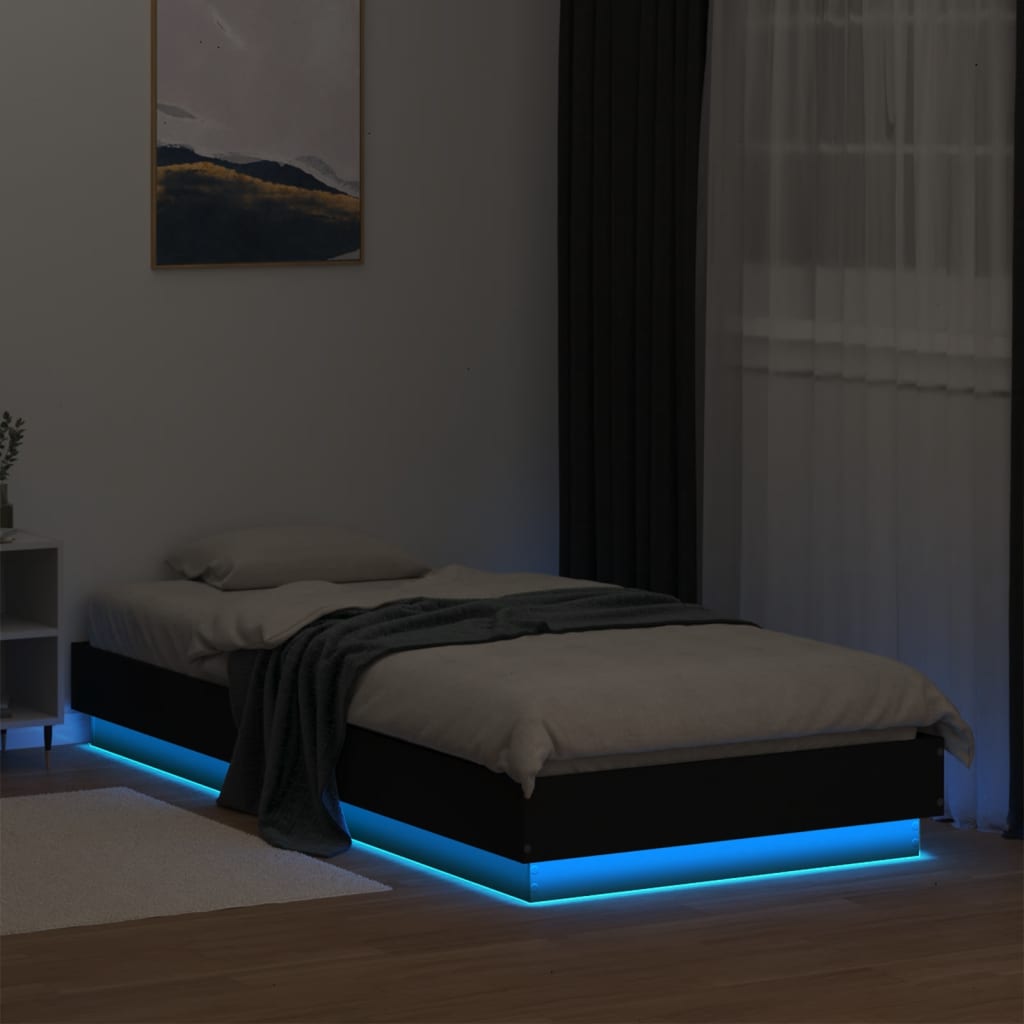 Sleek Black LED Bed Frame 100x200 cm - Modern Metal Design