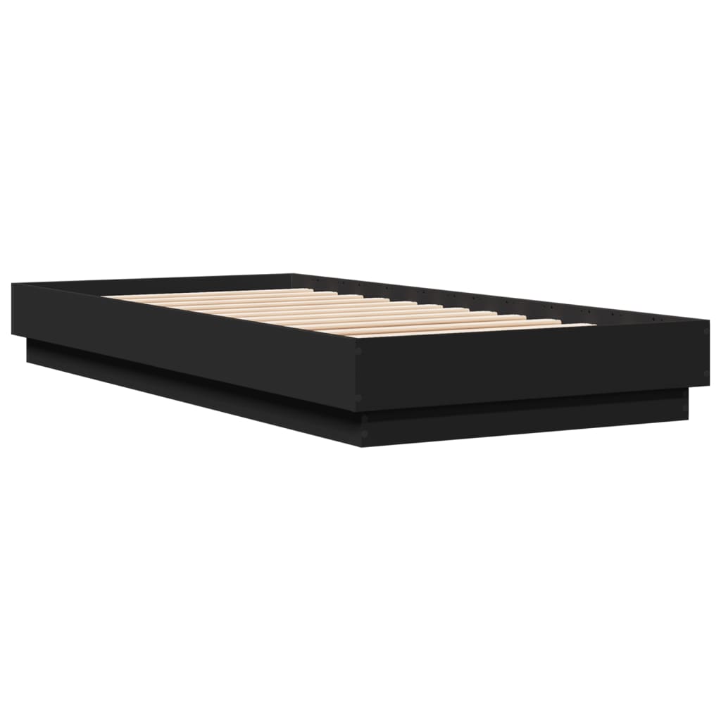 Sleek Black LED Bed Frame 100x200 cm - Modern Metal Design