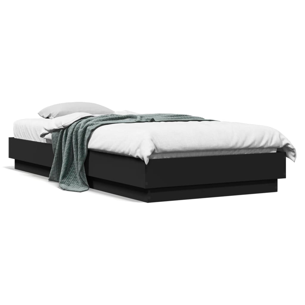 Sleek Black LED Bed Frame 100x200 cm - Modern Metal Design