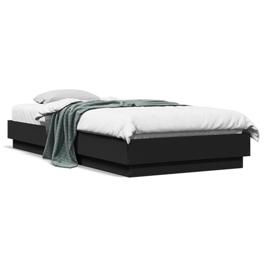 Sleek Black LED Bed Frame 100x200 cm - Modern Metal Design