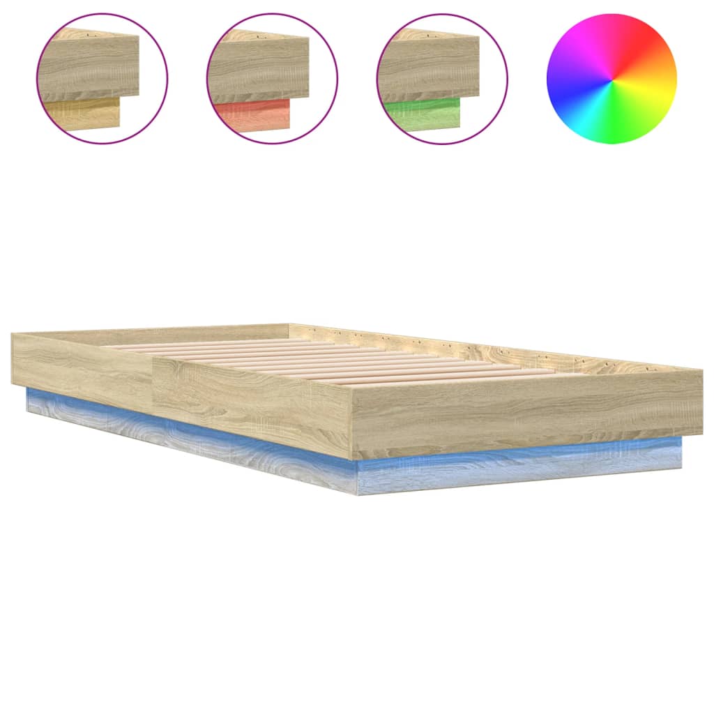 Sonoma Oak LED Bed Frame 100x200 cm - No Mattress Included