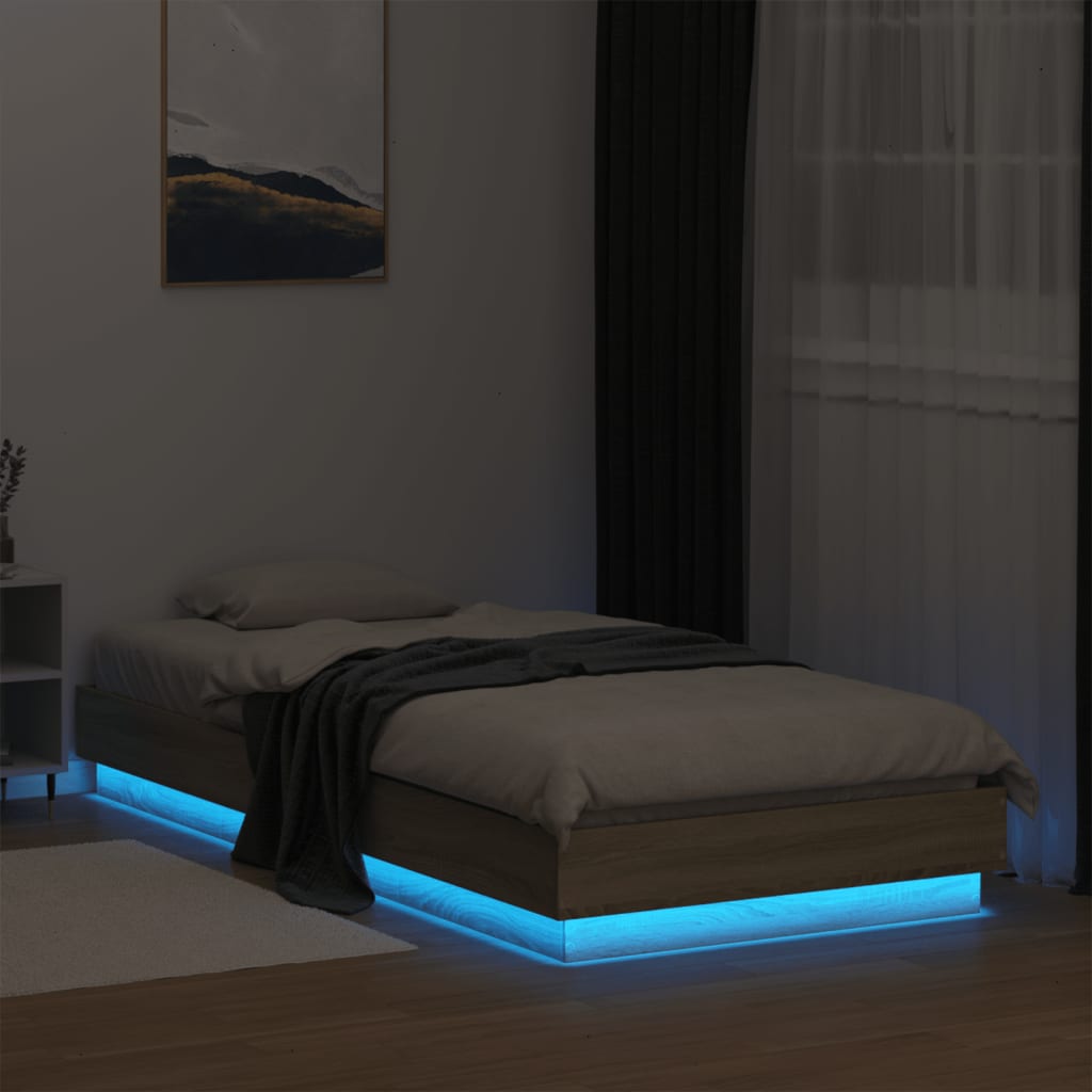 Sonoma Oak LED Bed Frame 100x200 cm - No Mattress Included
