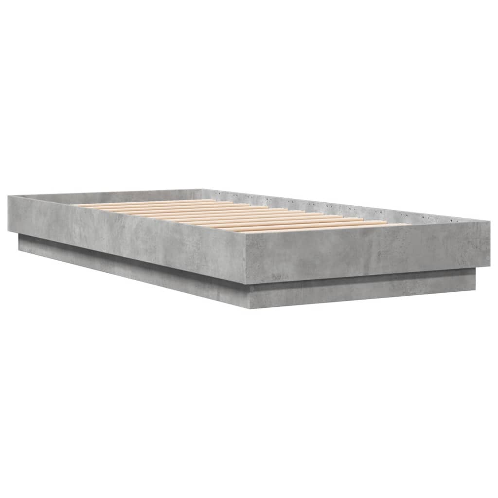 Concrete Grey Bed Frame with LED Lights, 100x200 cm