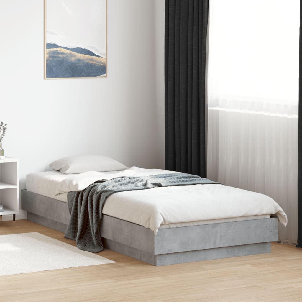 Concrete Grey Bed Frame with LED Lights, 100x200 cm
