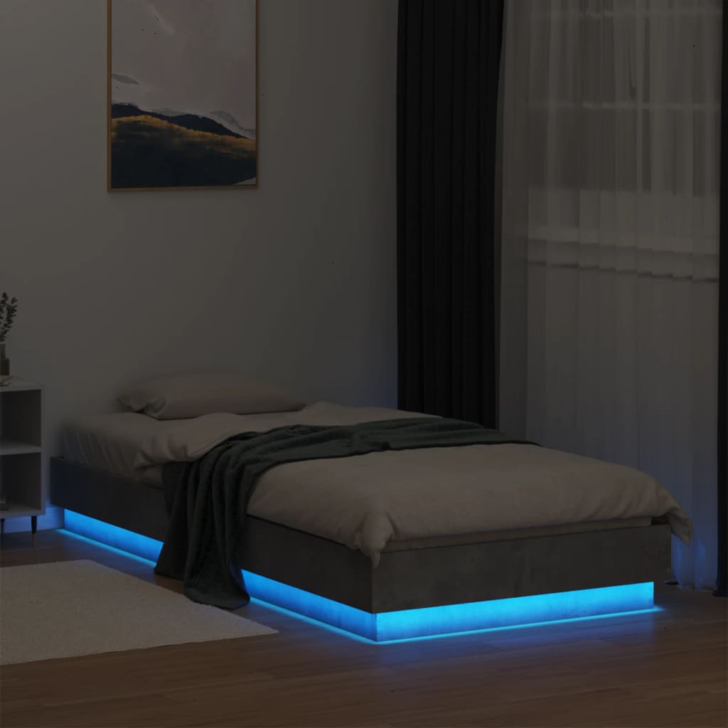 Concrete Grey Bed Frame with LED Lights, 100x200 cm