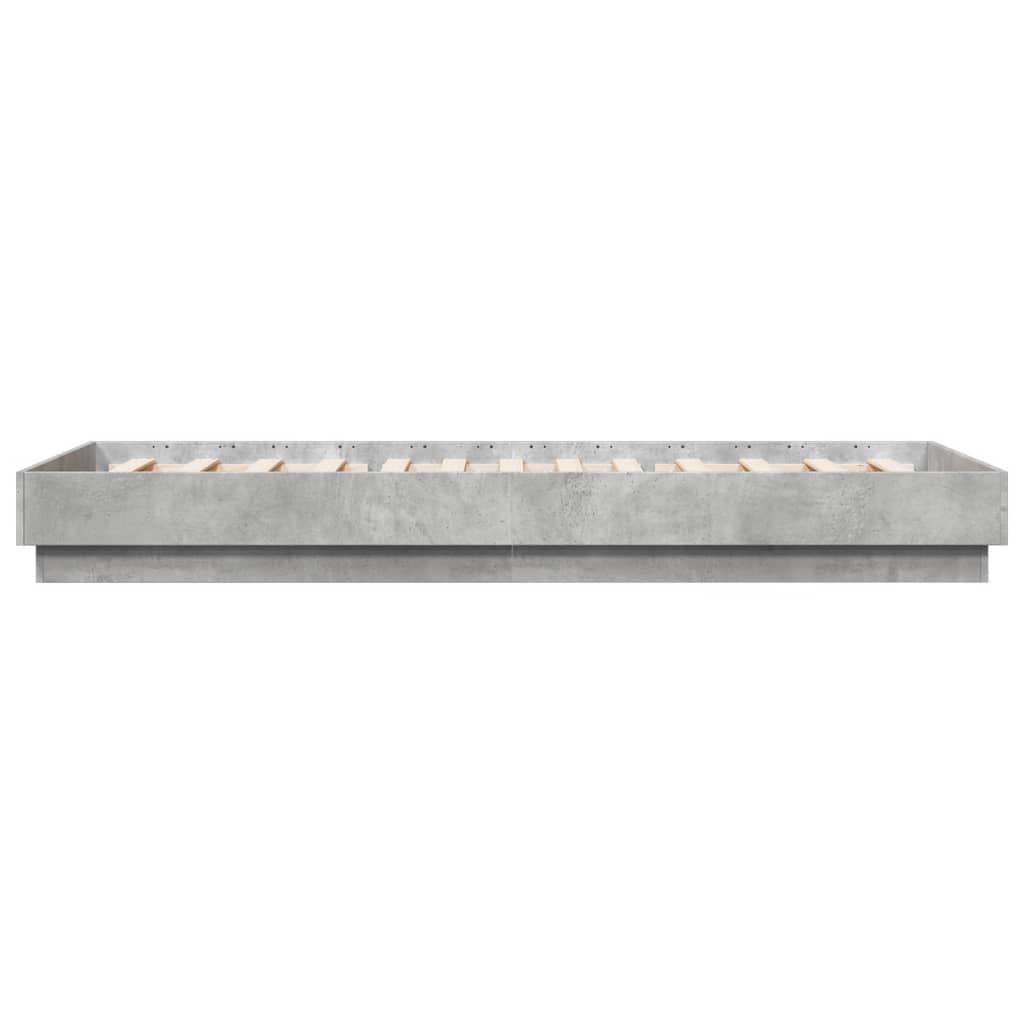 Concrete Grey Bed Frame with LED Lights, 100x200 cm