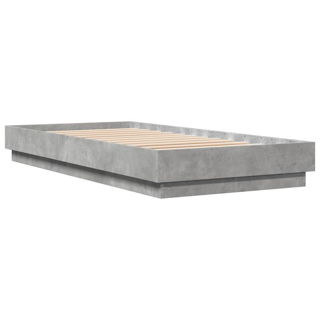 Concrete Grey Bed Frame with LED Lights, 100x200 cm