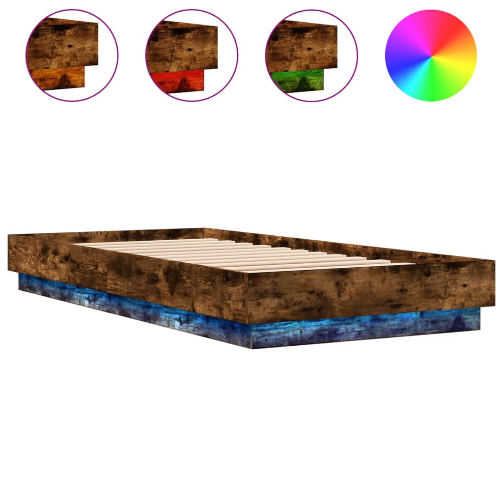 LED Bed Frame Smoked Oak 100x200 cm - No Mattress Included