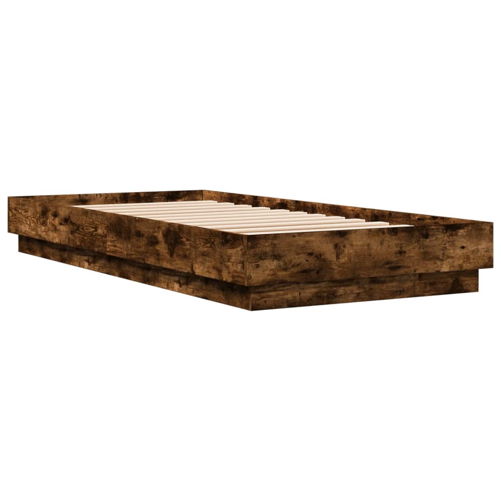 LED Bed Frame Smoked Oak 100x200 cm - No Mattress Included