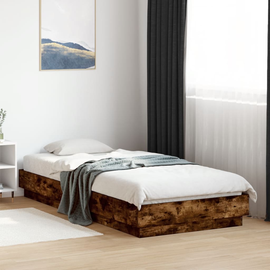LED Bed Frame Smoked Oak 100x200 cm - No Mattress Included