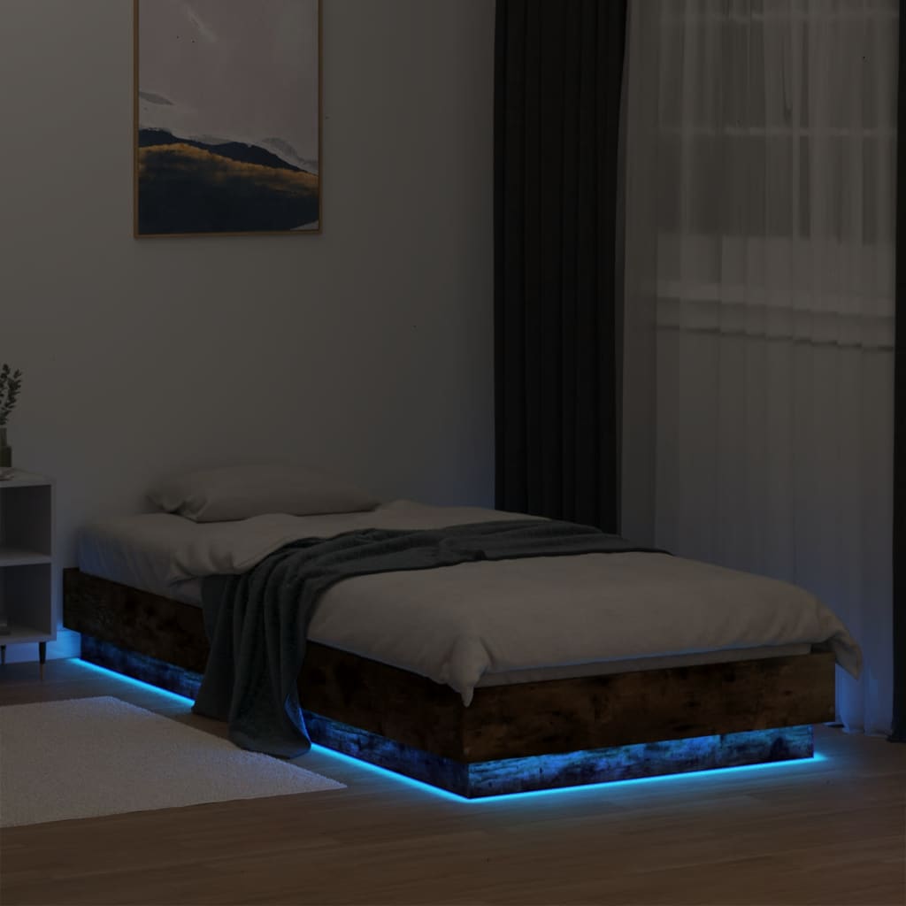 LED Bed Frame Smoked Oak 100x200 cm - No Mattress Included