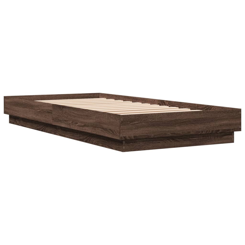 Bed Frame without Mattress with LED Lights Brown Oak 100x200 cm