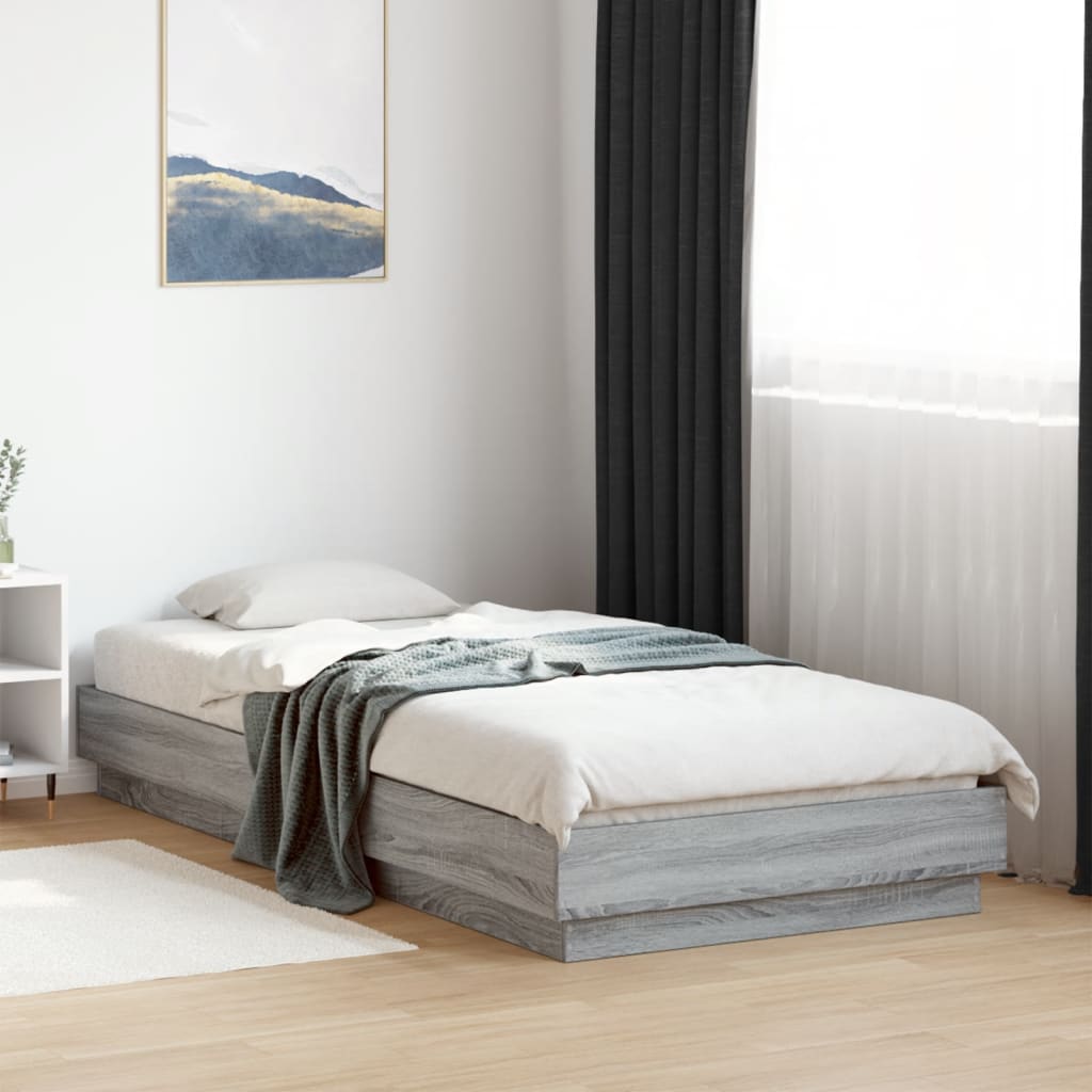 Grey Sonoma Bed Frame with LED Lights - 90x200 cm, No Mattress