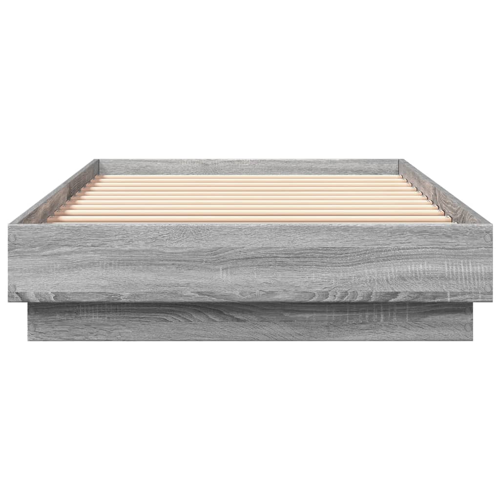 Grey Sonoma Bed Frame with LED Lights - 90x200 cm, No Mattress