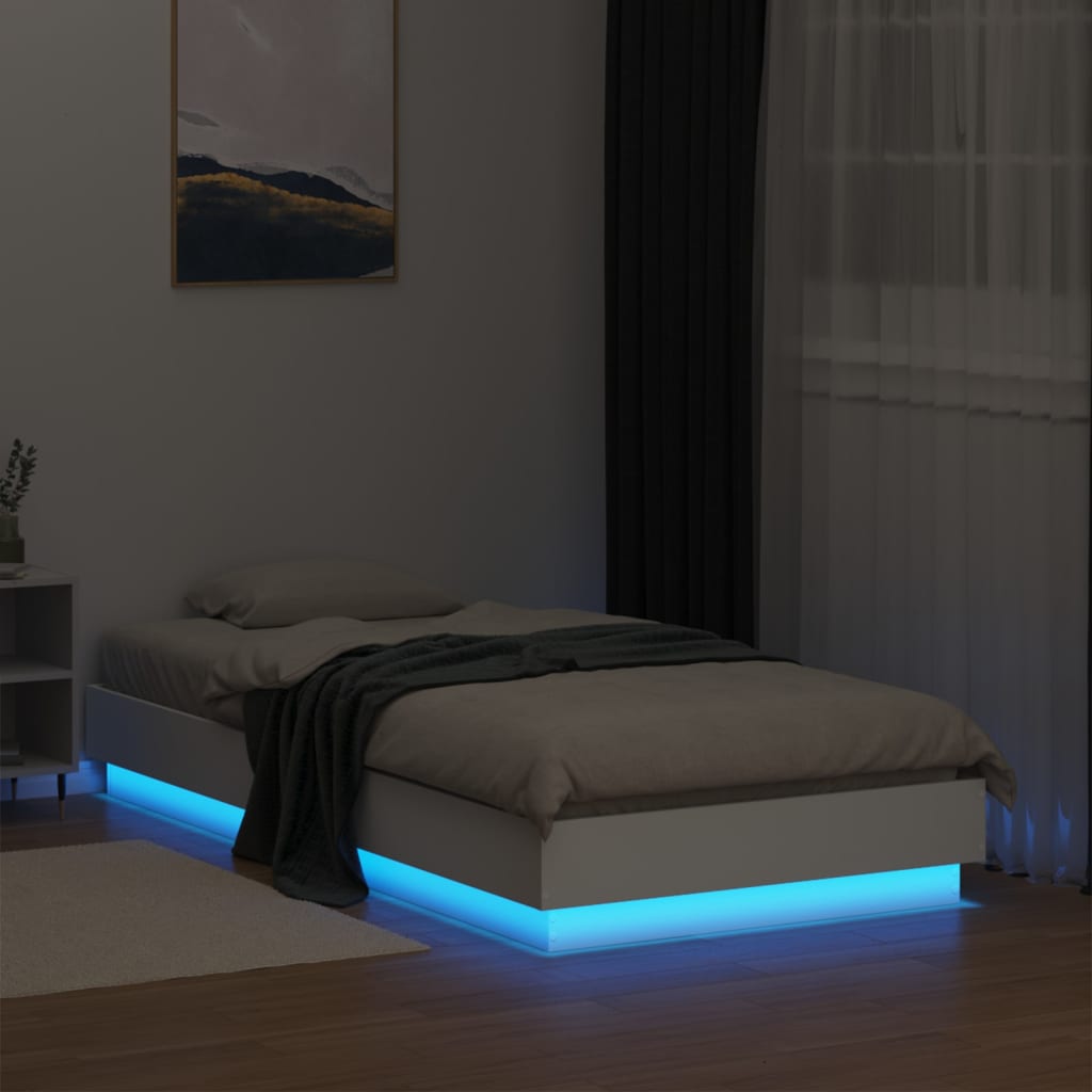 White LED Bed Frame 90x190 cm Single Without Mattress - Modern Design