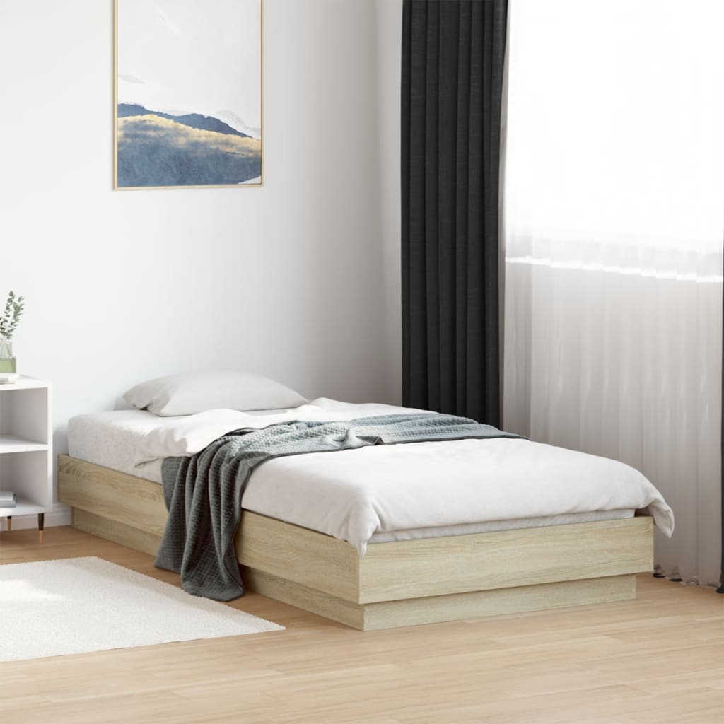 Sonoma Oak Single Bed Frame with LED Lights, 90x190 cm