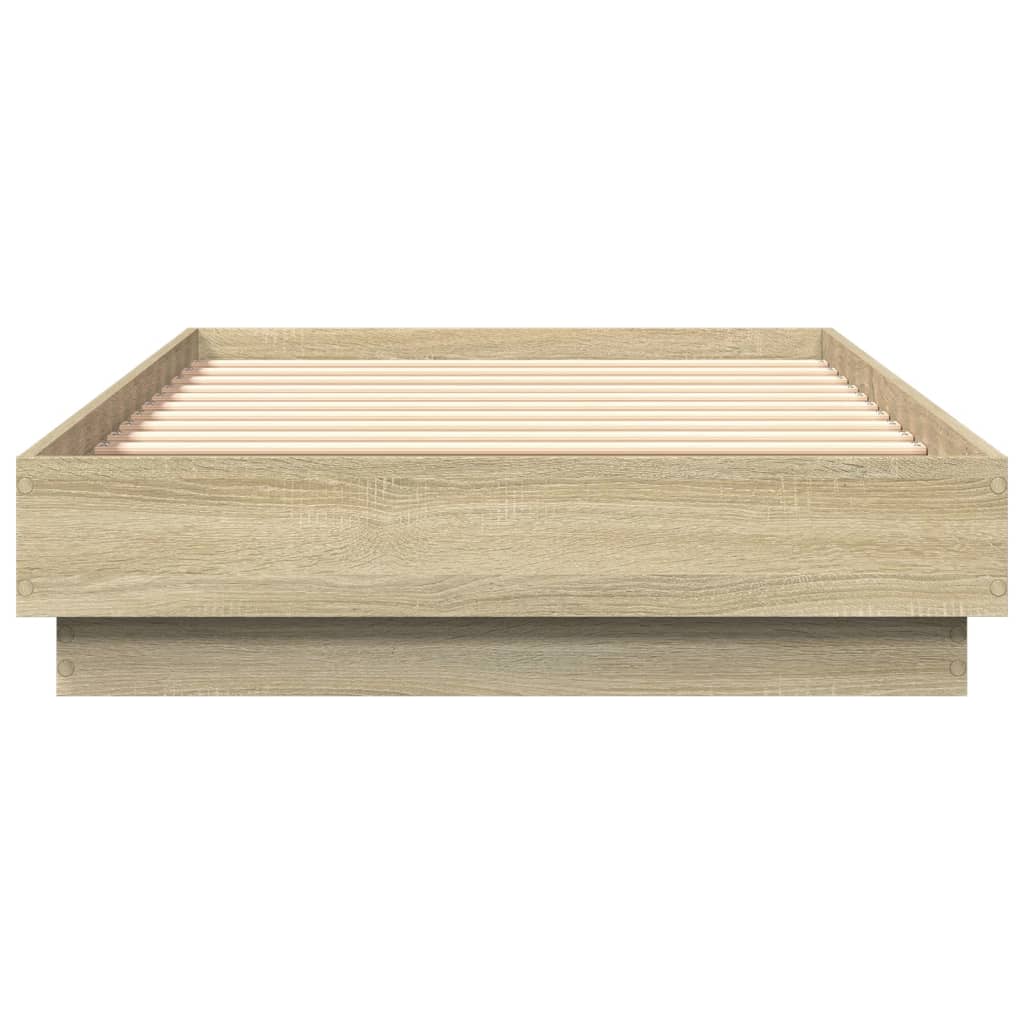 Sonoma Oak Single Bed Frame with LED Lights, 90x190 cm