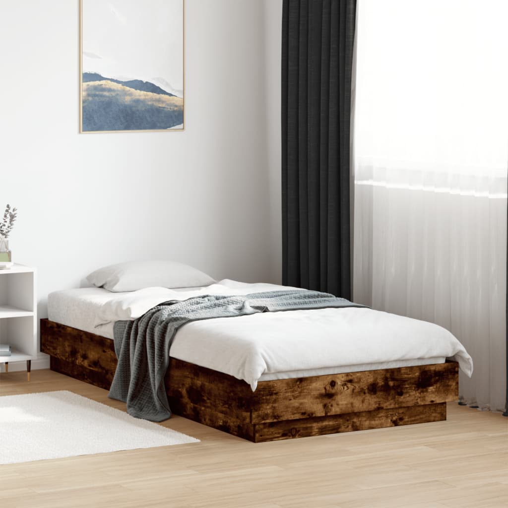 LED Bed Frame, Smoked Oak, 90x190 cm Single, No Mattress Included