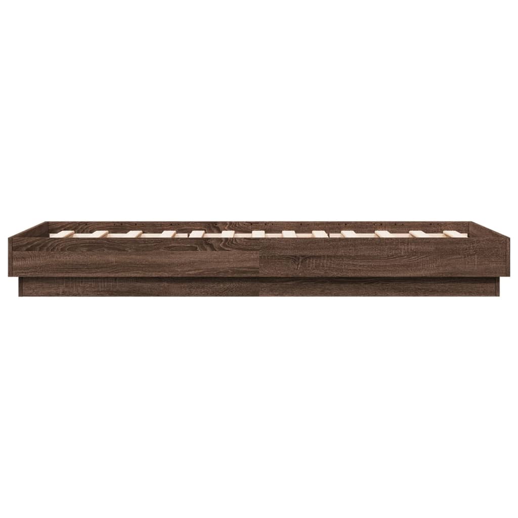 Brown Oak Bed Frame w/ LED Lights 90x190 cm - Single Size