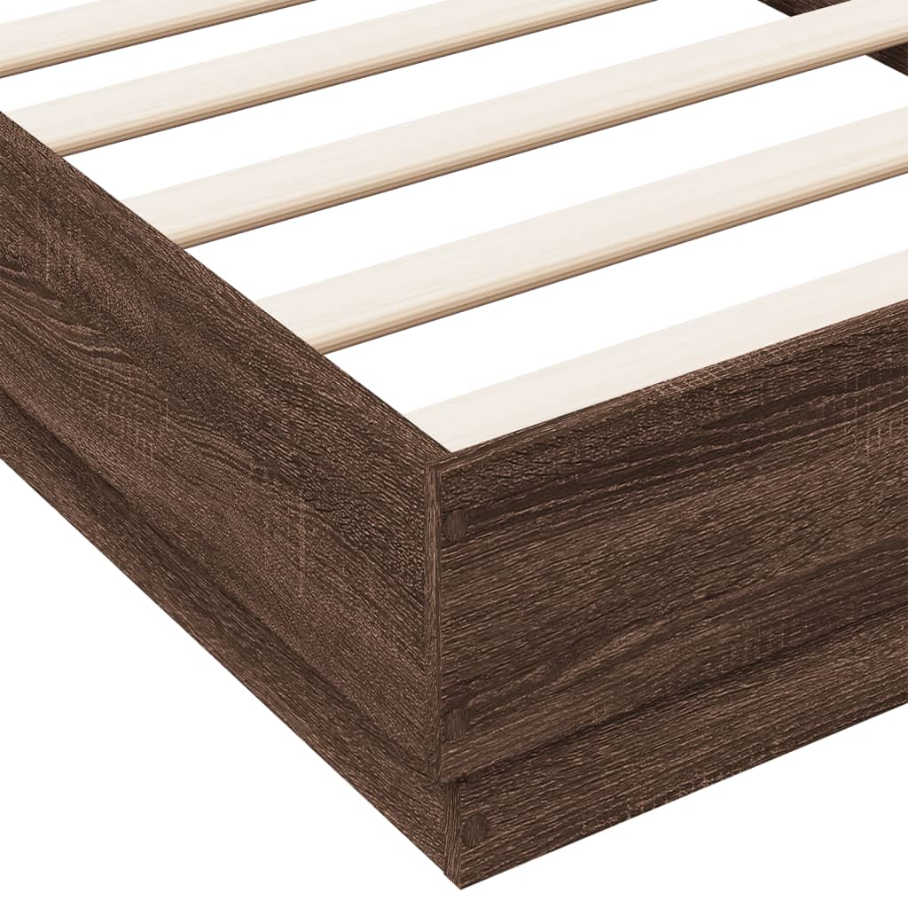 Brown Oak Bed Frame w/ LED Lights 90x190 cm - Single Size
