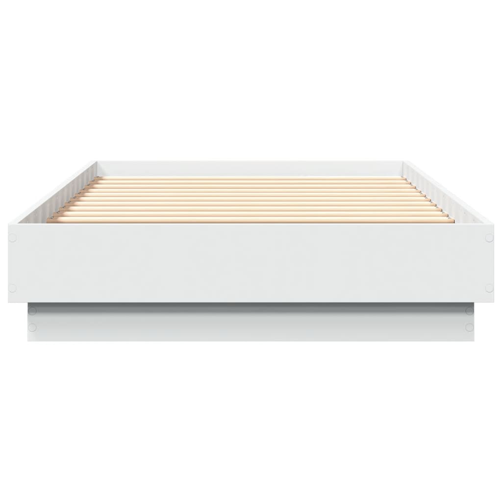 White Small Single Bed Frame with LED Lights, 75x190 cm