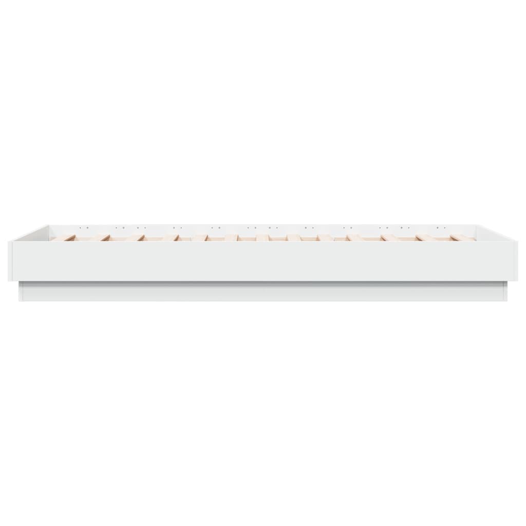 White Small Single Bed Frame with LED Lights, 75x190 cm