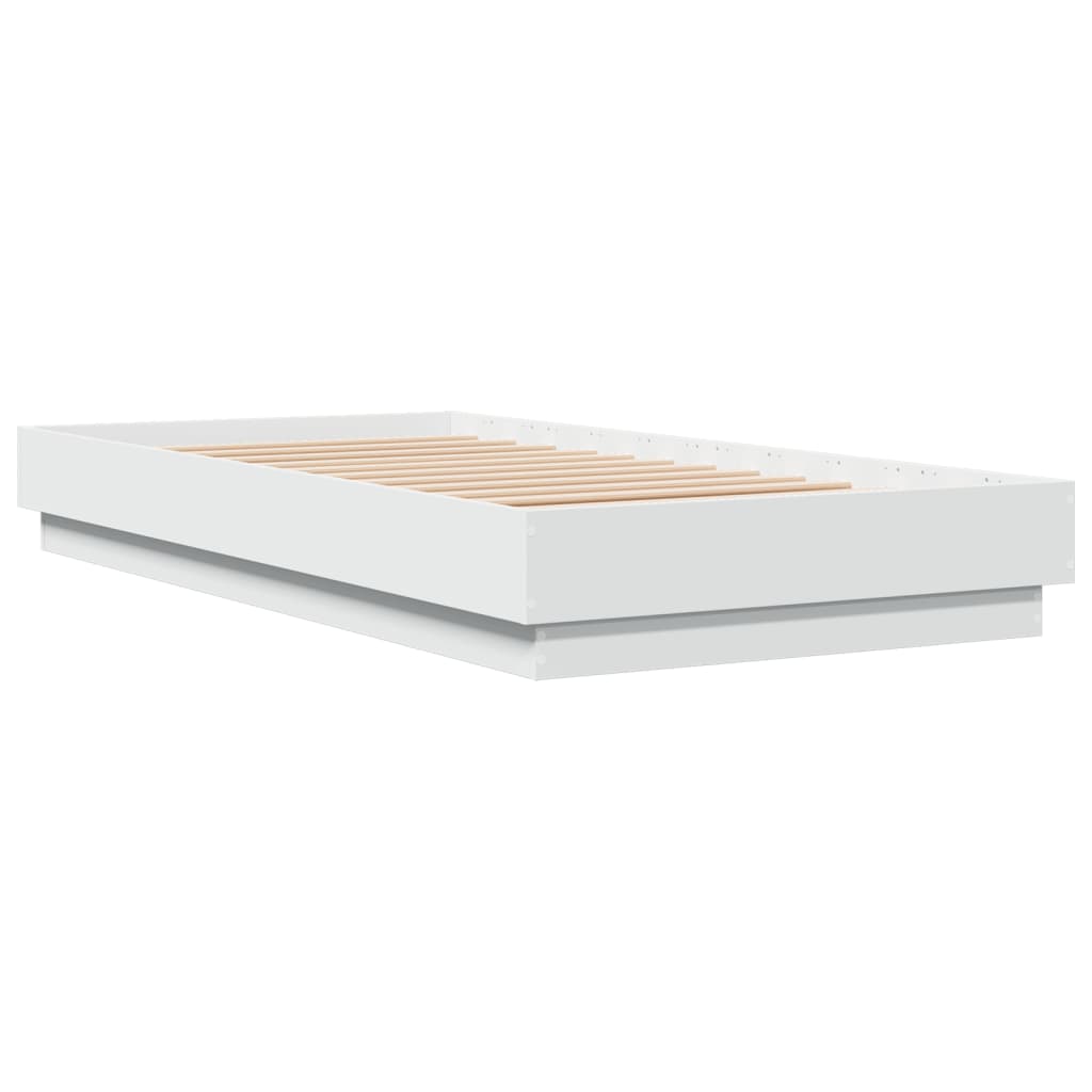 White Small Single Bed Frame with LED Lights, 75x190 cm
