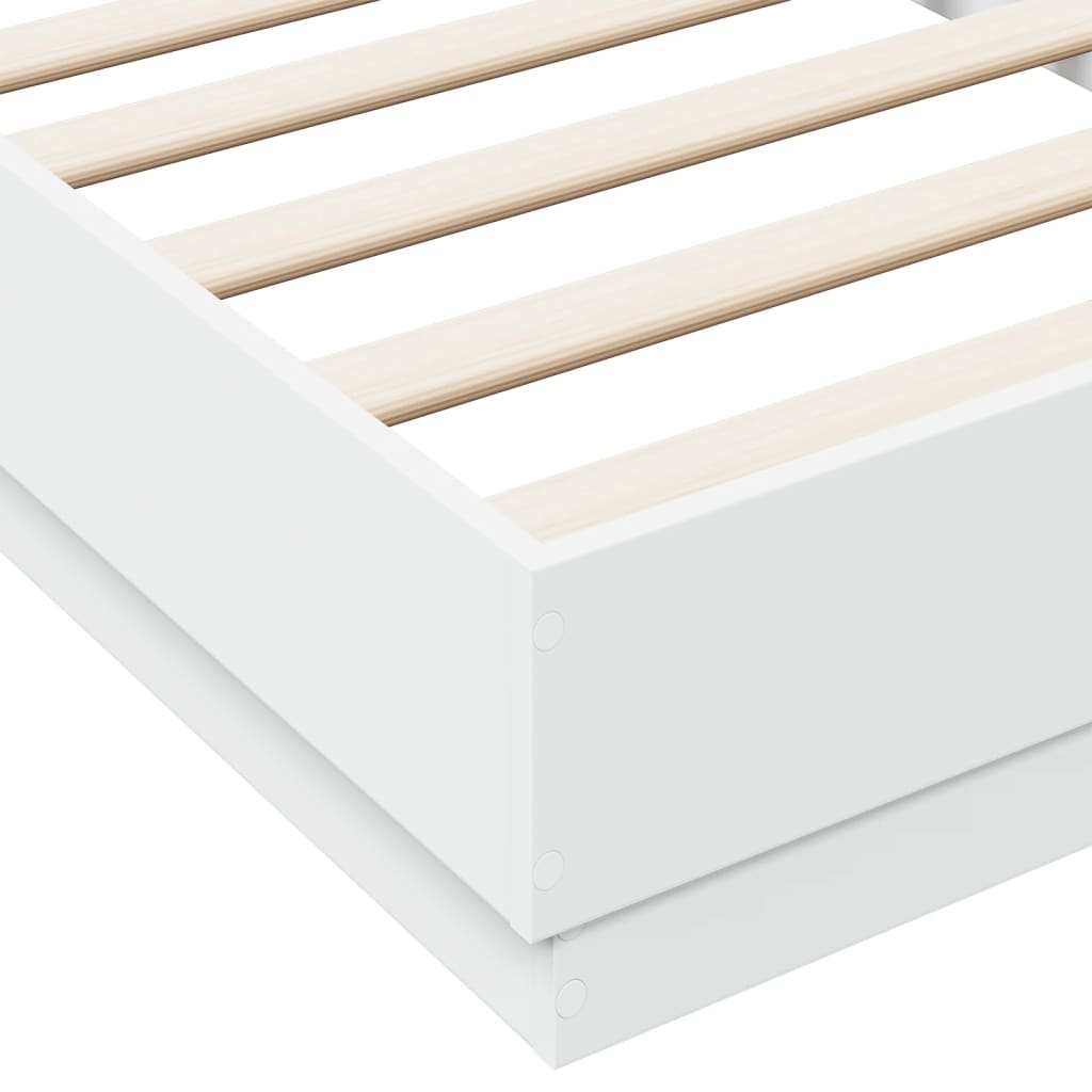 White Small Single Bed Frame with LED Lights, 75x190 cm