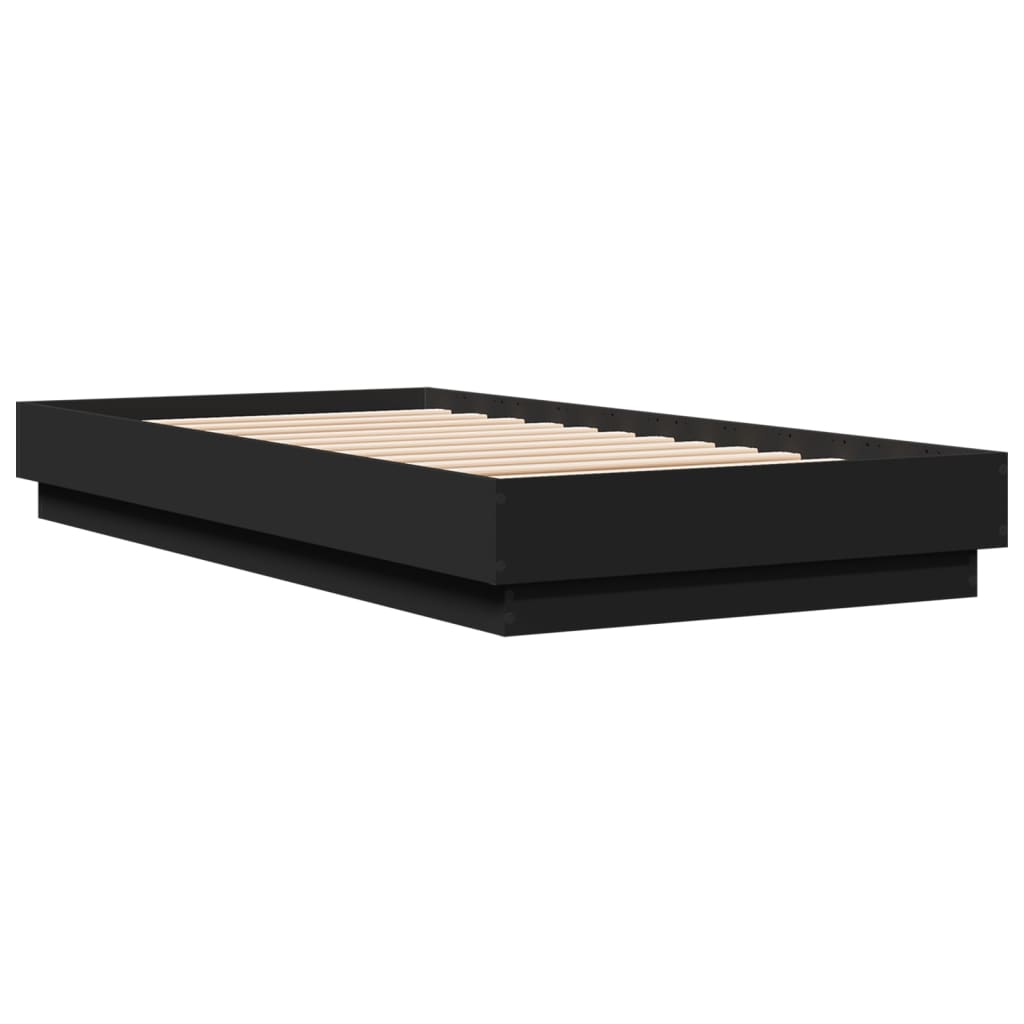 Black Metal Bed Frame with LED Lights - Small Single 75x190 cm
