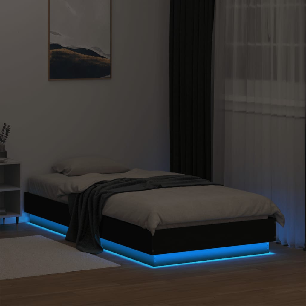 Black Metal Bed Frame with LED Lights - Small Single 75x190 cm