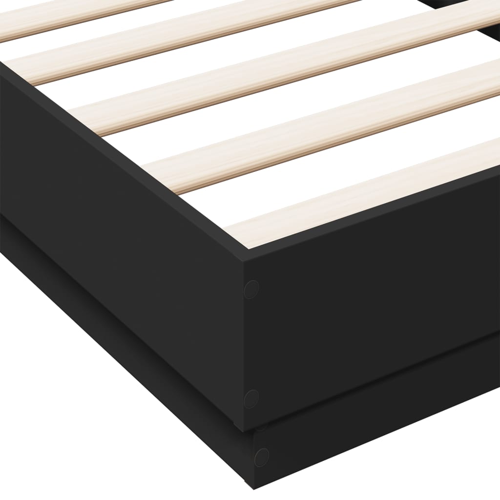 Black Metal Bed Frame with LED Lights - Small Single 75x190 cm