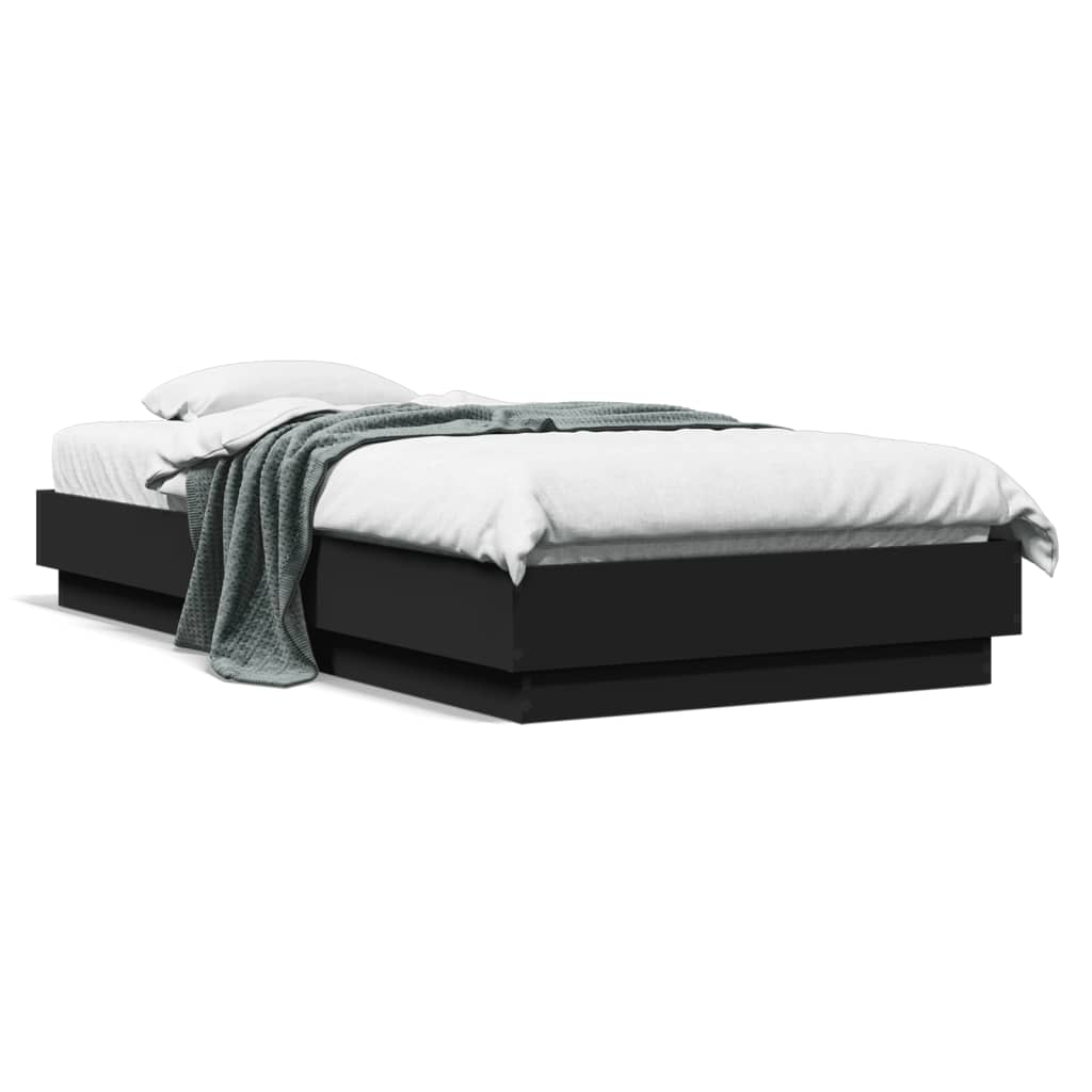 Black Metal Bed Frame with LED Lights - Small Single 75x190 cm