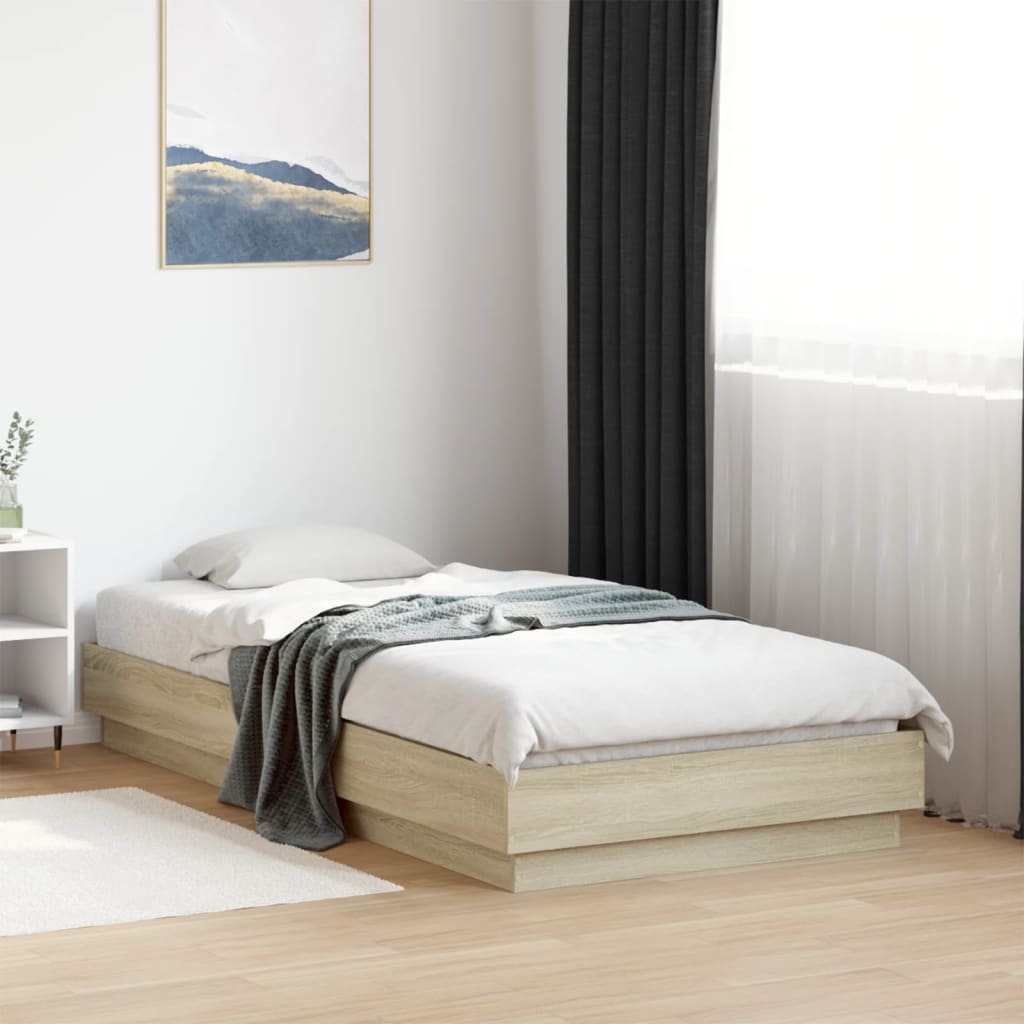 Sonoma Oak Bed Frame with LED Lights, Small Single 75x190 cm