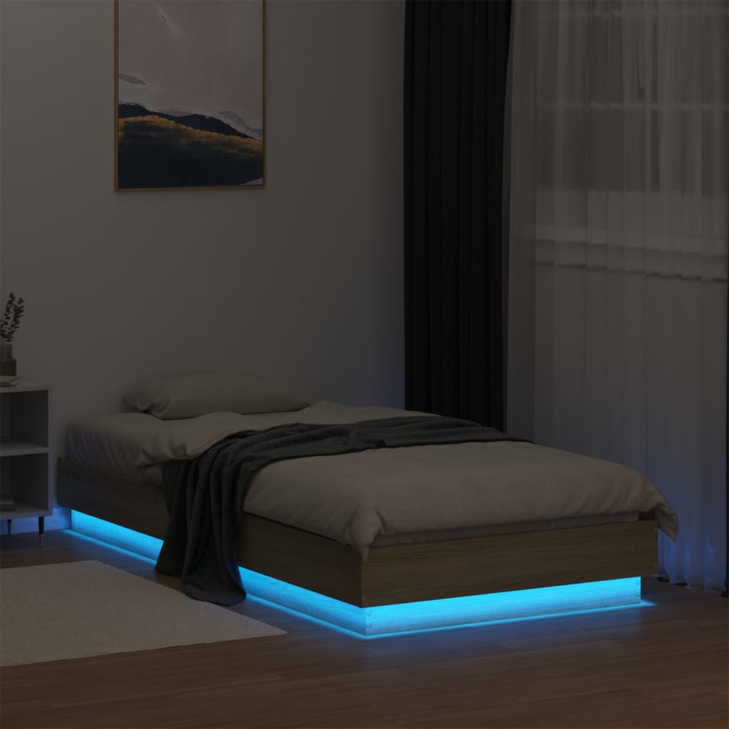 Sonoma Oak Bed Frame with LED Lights, Small Single 75x190 cm