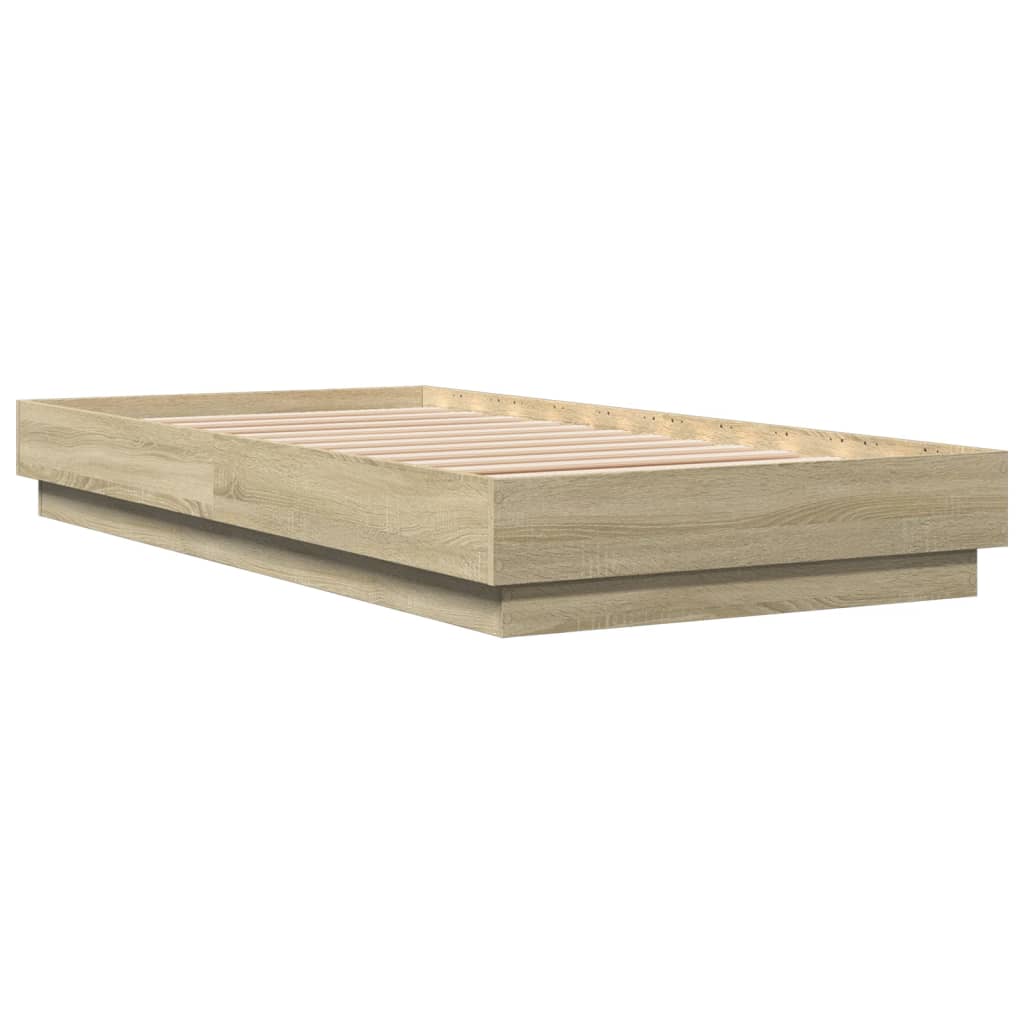 Sonoma Oak Bed Frame with LED Lights, Small Single 75x190 cm