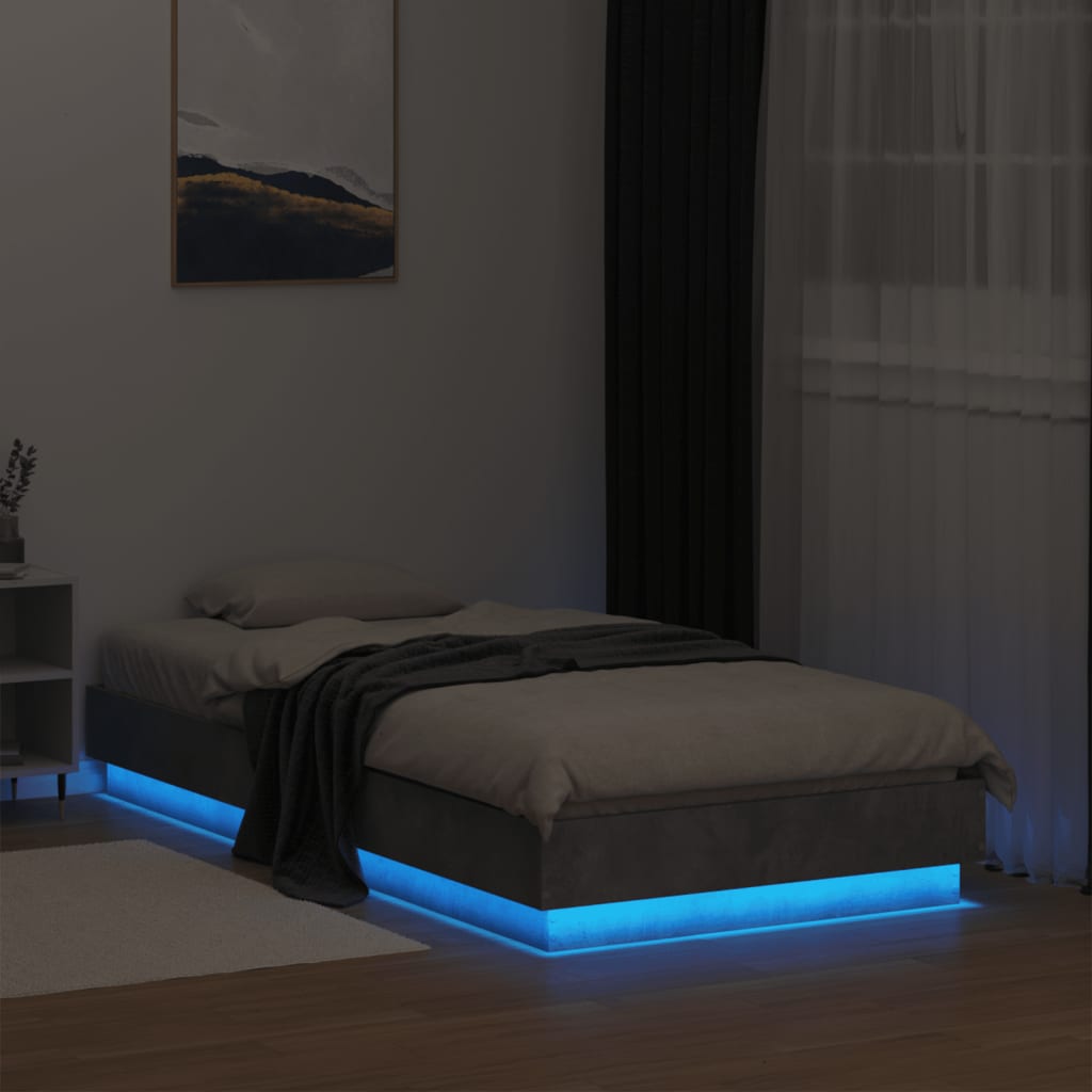 Concrete Grey LED Bed Frame 75x190 cm Small Single - No Mattress