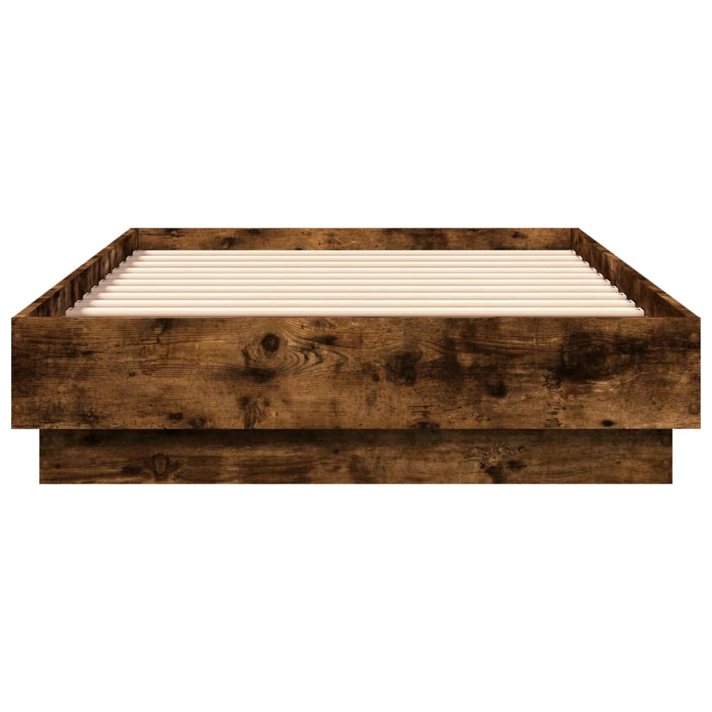 Small Single Smoked Oak Bed Frame with LED Lights, 75x190 cm