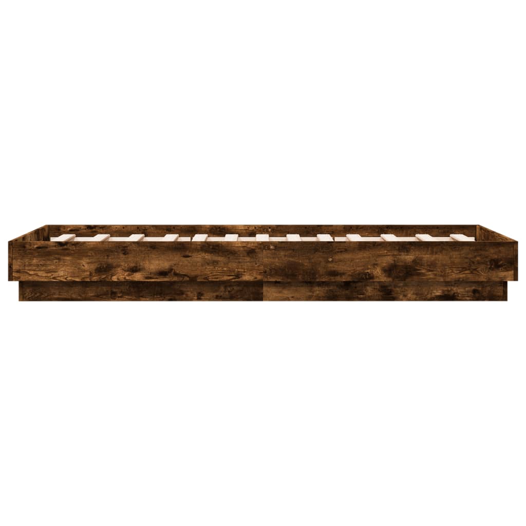 Small Single Smoked Oak Bed Frame with LED Lights, 75x190 cm
