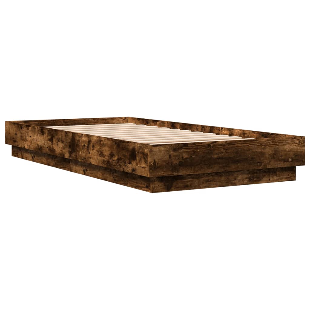 Small Single Smoked Oak Bed Frame with LED Lights, 75x190 cm